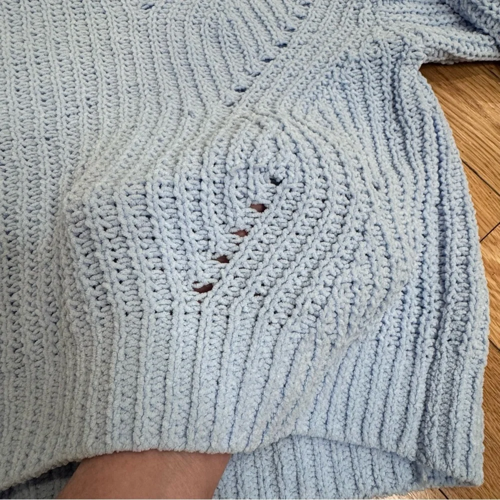 SO Light Blue Open-Knit Chunky Crewneck Sweater- Super Soft